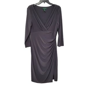 Lauren Ralph Lauren Surplice‎ Jersey Knit Dress Size 10 Grey Faux Wrap Office